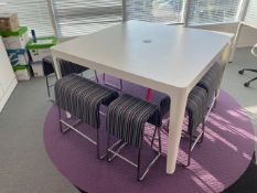 Large White Meeting Table With X5 Materia Stools