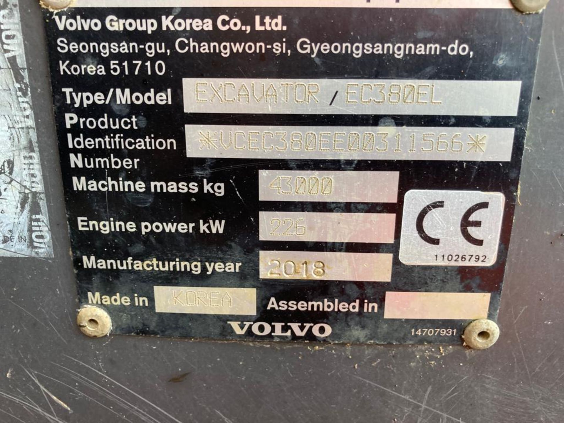 Direct from Volvo Main Dealer, 2018 (EC380EL) Trac - Image 18 of 25