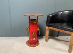 Industrial Metal Red Fire Hydrant Side Table with wooden top