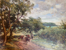 'Cattle on country path' by Hector Chalmers 1849-1943