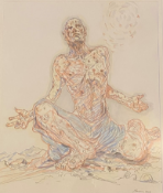 Large original Peter Howson OBE, Ink and Watercolour, signed, dated 2013 'Thunderstruck'