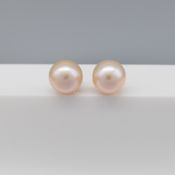 Pair of 9ct yellow gold pink cultured pearl stud earrings