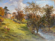 On the River Bank signed oil by Hector Chalmers - Oil Painting