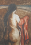 'Red Robe' signed original watercolour by Gordon Brown (Scottish contemporary artist)