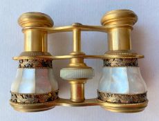 Brass and mother of pearl binocular opera glasses by L. B. & Co. Paris