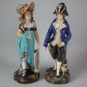 Pair 19thC German Majolica Lady And Gent Figures