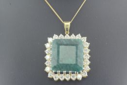 18ct Yellow Gold Single Stone With Halo Setting And Emerald Pendant (E54.20) 4.73 Carats