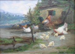 Farmyard Fowl oil painting by J.C. Van Lamputtin 1890’s