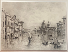 Stunningly detailed Pencil drawing Venice scene signed Morgan