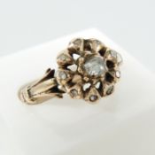 Hand-made period-style diamond daisy cluster ring in rose gold