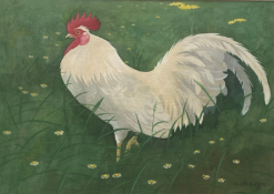 Ralston Gudgeon RSW Scottish (1910 – 1984) Large signed watercolour “White Cockerel”