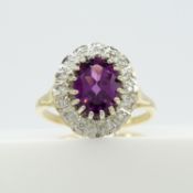 Distinctive rhodolite garnet and diamond cluster ring in a vintage style