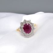 2.25 carat ruby and 1.50 carat diamond cluster ring in 18ct gold, with certificate