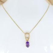 Attractive yellow gold amethyst and diamond necklace, supplied with a gift box