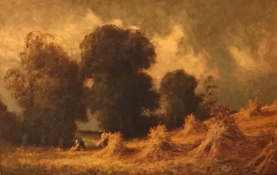 'Harvesting with storm approaching' by Percy Leslie Lara, British bn 1870