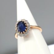 Certificated rose gold ring set with natural kyanite and diamonds