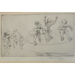 Pencil signed etching 'The Skipping Rope' by Eileen Alice Soper 1905-1990