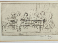 'The School', original pencil signed etching by EIllen Alice Soper