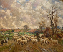 Albert Abram Gittleson (Scottish fl.1911-1940) signed large oil painting 'Winter Pasture'