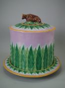 Victorian George Jones Majolica Cow Cheese Dome & Stand