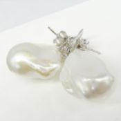 Large baroque pearl and diamond quatrefoil drop earrings in white gold, boxed