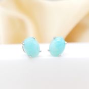 Pair of natural amazonite studs in sterling silver, with butterfly backs
