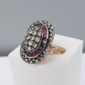 Large hand-made 8ct rose gold ruby and diamond ring