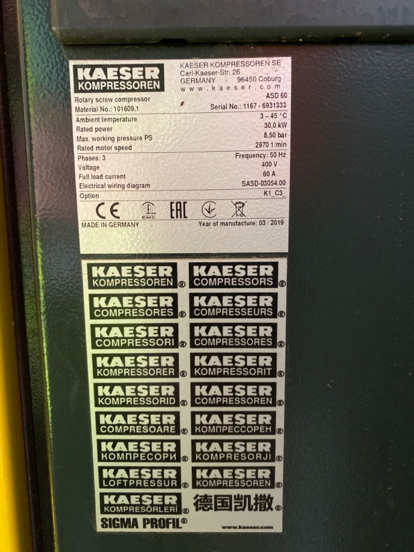 Kaeser ASD60 HPC Sigma Air Compressor - Image 5 of 6