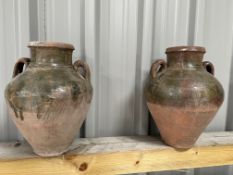 Pair Of Old Egyptian Terrecotta, Glazed Planter Jars
