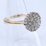 1.03 carat diamond layered cluster ring in yellow gold