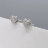 Pair of silver stone-set love heart stud earrings