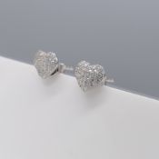Pair of silver stone-set love heart stud earrings