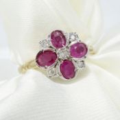 Yellow and white gold vintage-style ring set with rubies and diamonds