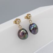 Pair of yellow gold baroque pearl droplet earrings