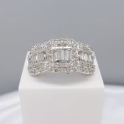 Large white gold Deco-style dinner ring set with 2.48 carats of diamonds
