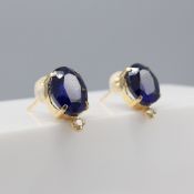 Pair of 18ct yellow gold sapphire and diamond ear studs, with gift box