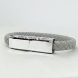 Woven silver-coloured leather effect bracelet, USB style fastening