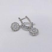 Certificated pair of lab grown F-G / VS diamond cluster drop earrings with Omega fastenings