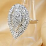 Large and impressive white gold tear drop-shaped 3.18 carat diamond cocktail ring