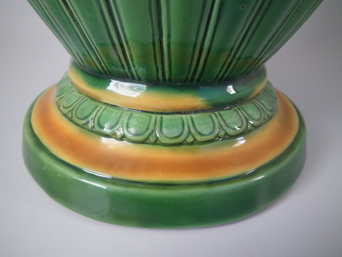 Large Victorian Minton Majolica Vase with Ram head Handles - Image 16 of 18