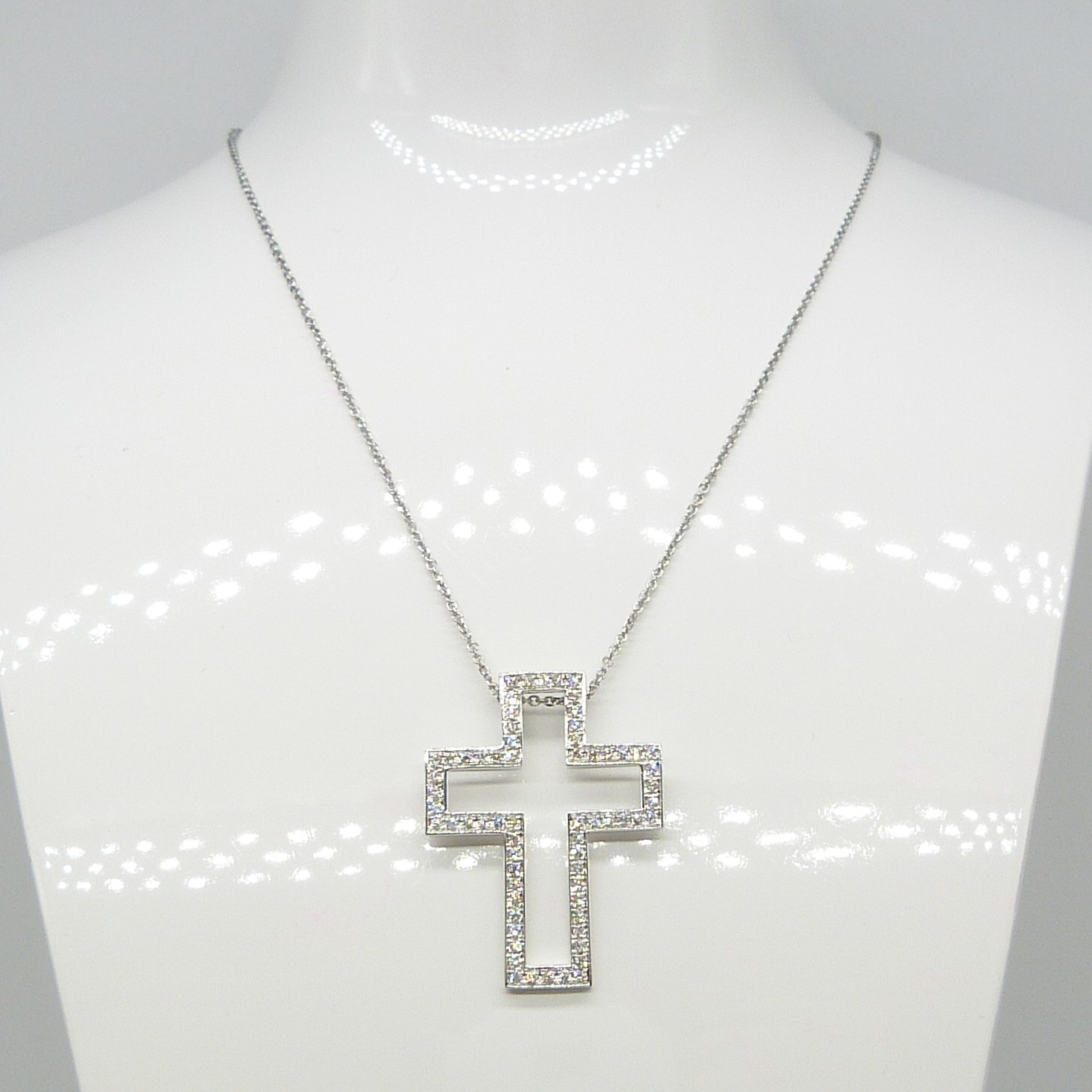 18ct white gold two-piece sapphire and diamond cross pendant with chain, boxed - Image 8 of 10