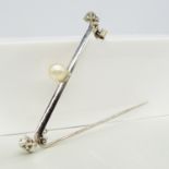 Original antique Victorian fine quality pearl and old-cut diamond bar brooch