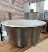 Beautiful Rustic Deep Set Cast Iron French Designer Circular Wash Bowl with White Enamel