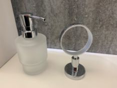 Designer Chrome and Frosted Glass Bathroom Soap Dispenser.