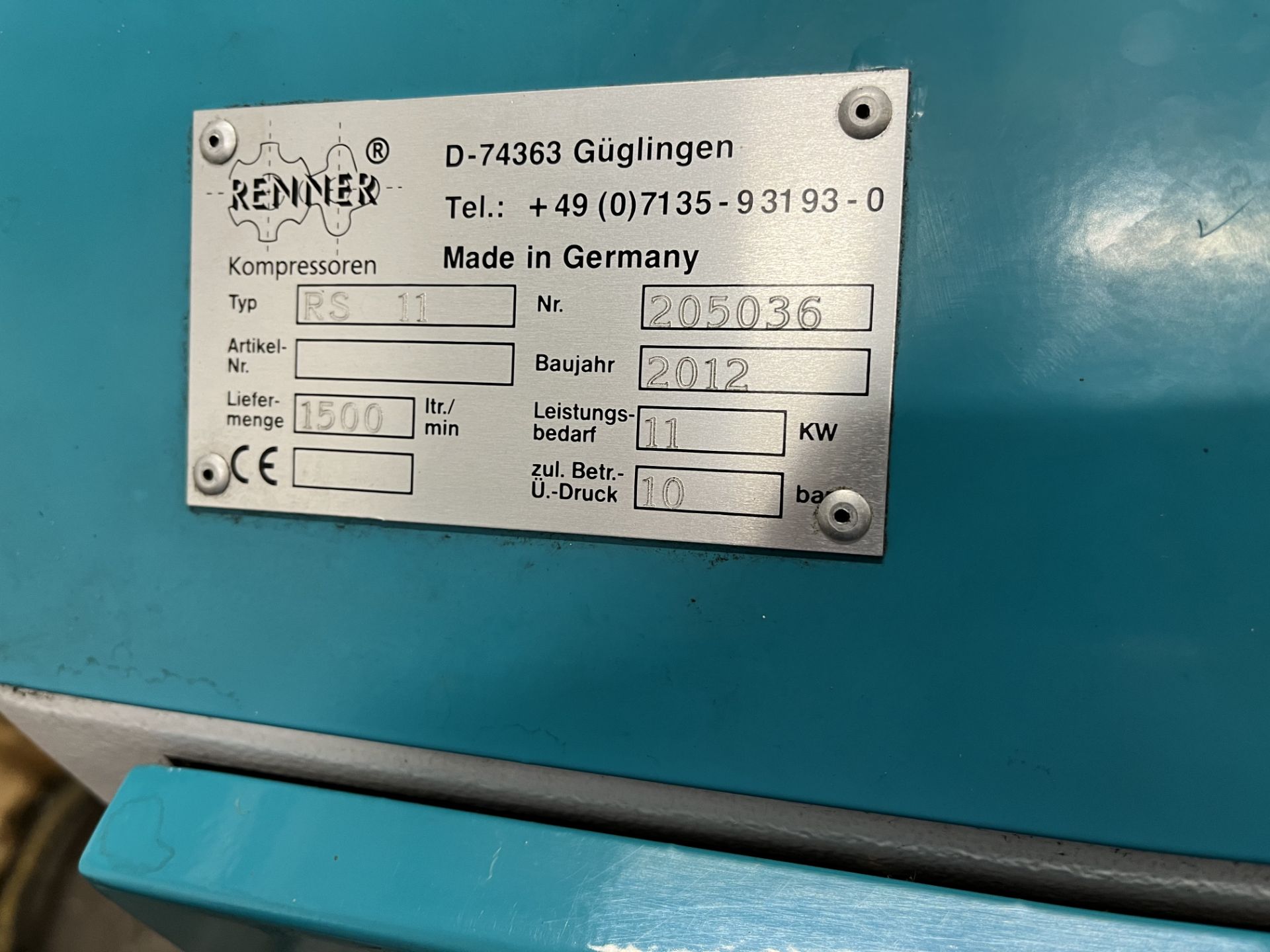 Renner RS11 11kw compressor 10 bar - Image 2 of 3