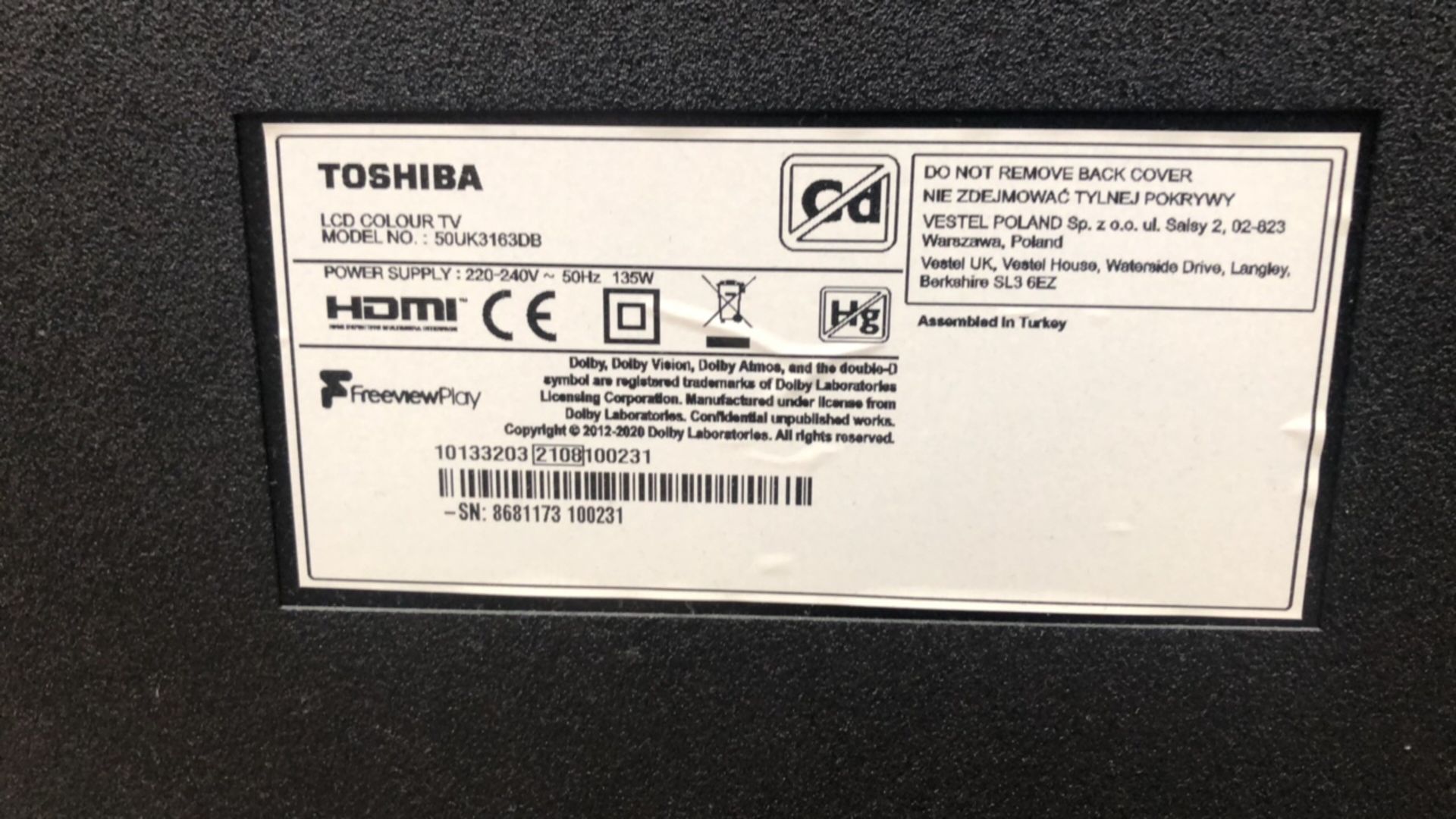 TOSHIBA 50 INCH 50UK3163DB ULTRA HD SMAR - Image 3 of 3