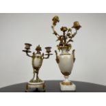 Pair of Marble and Bronze Urn Candlestick Ornaments