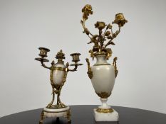 Pair of Marble and Bronze Urn Candlestick Ornaments