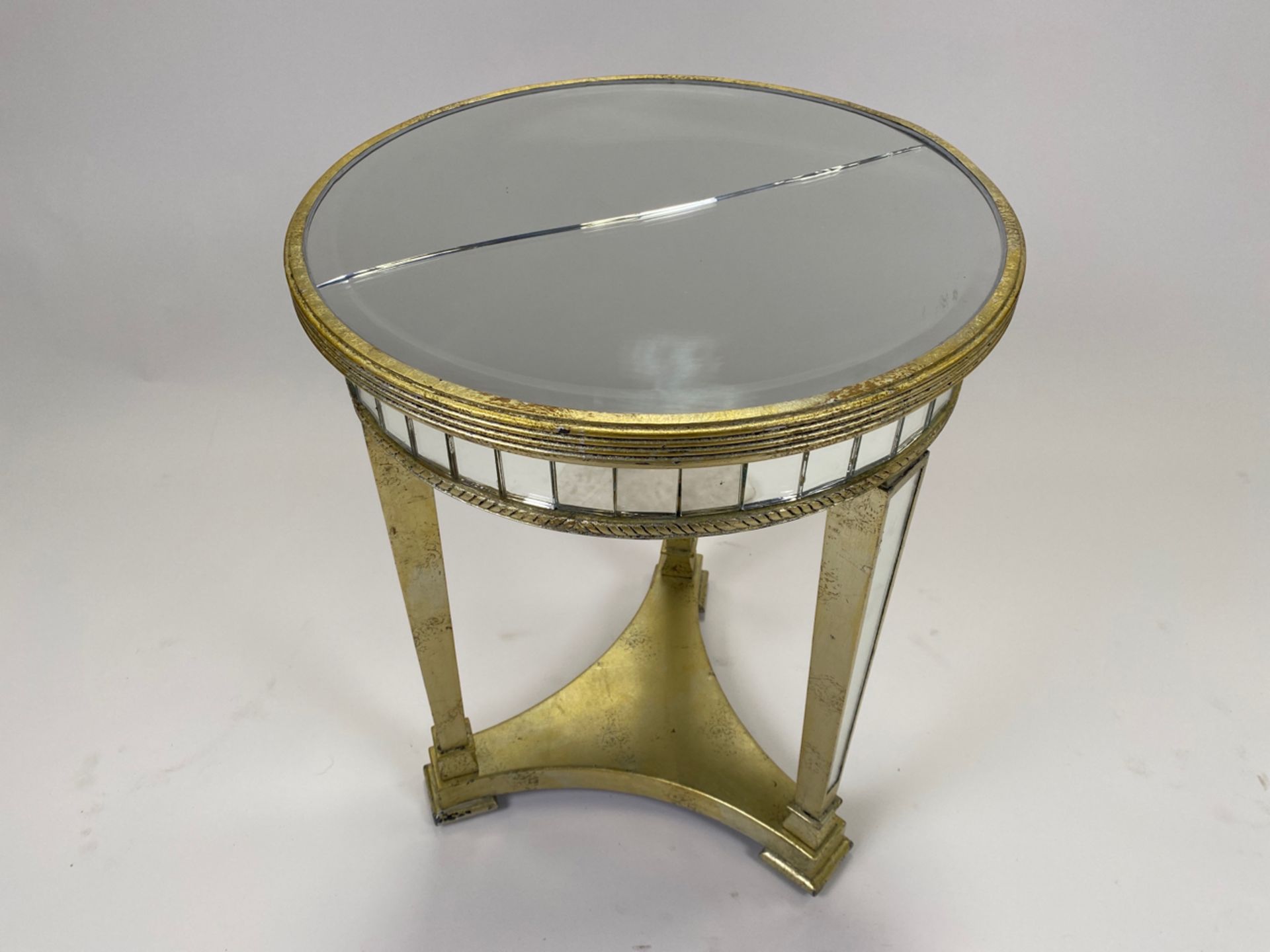 Art Deco Mirrored Pedestal Round Side Table Antiqued Ribbed - Image 3 of 4