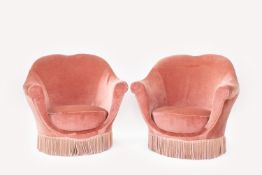 Pair of Pink Velvet Tub Chairs Art Deco Style Mid Century